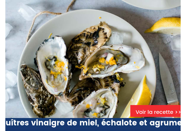 Huîtres au vinaigre de miel, échalote et agrumes